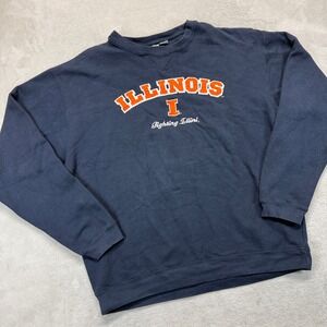 VTG Illinois Fighting Illini Sweatshirt Mens XL J. America Navy Blue Embroidered